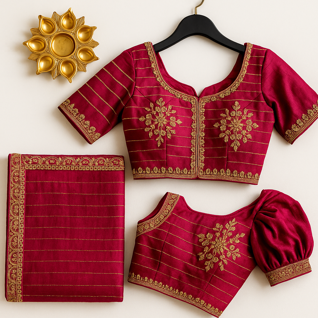 Royal Maroon Embroidered  Saree with Designer Blouse