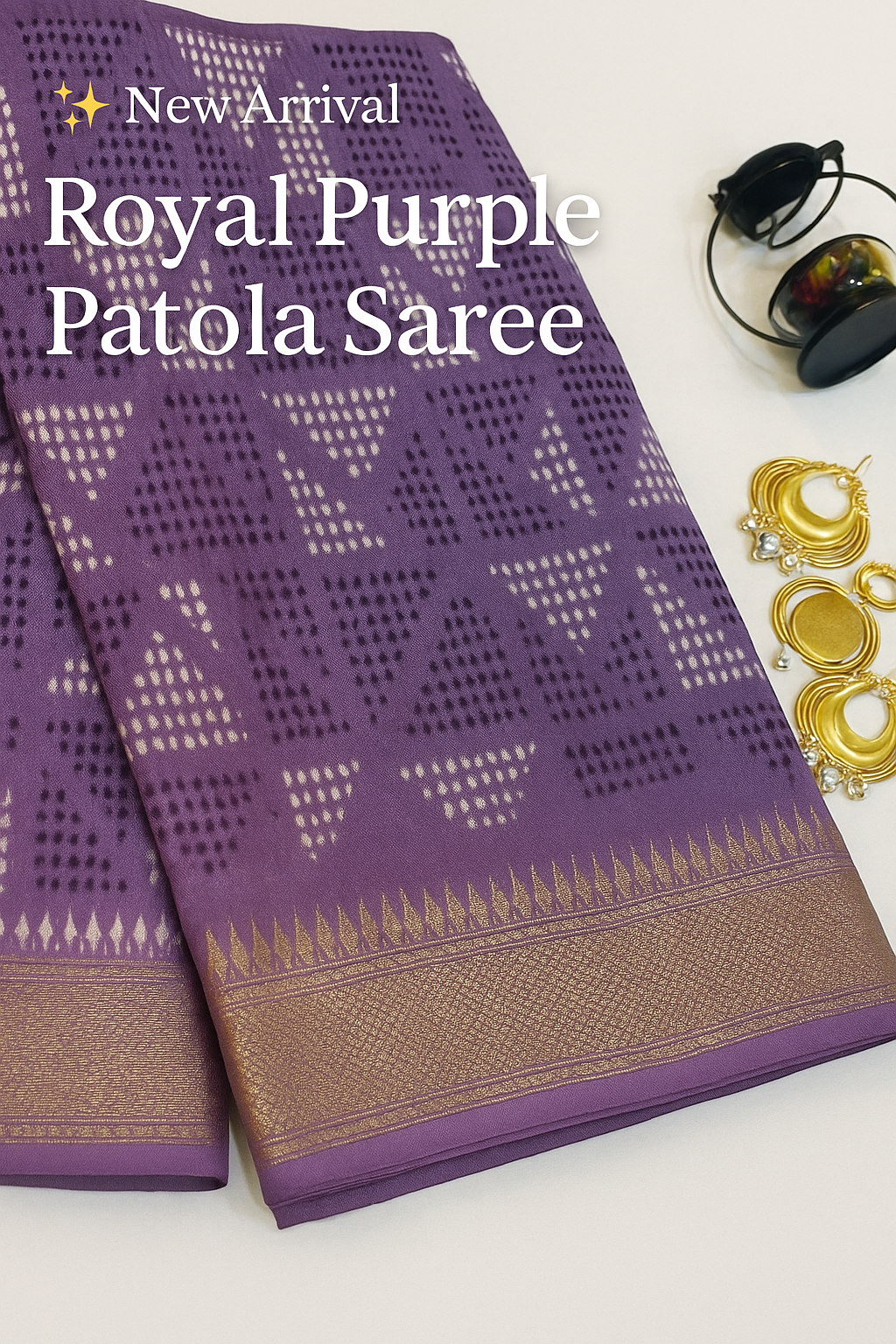 Royal Violet Patola Saree with Golden Zari Border