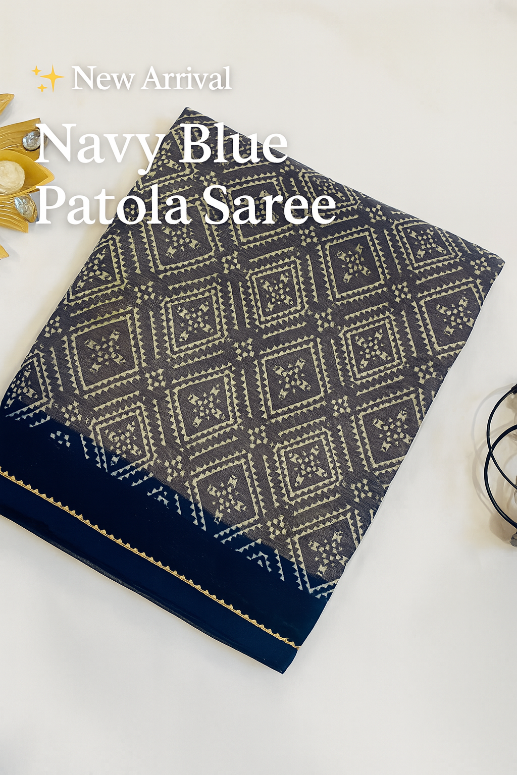 Navy Blue Patola Saree with Traditional Diamond Weave Design