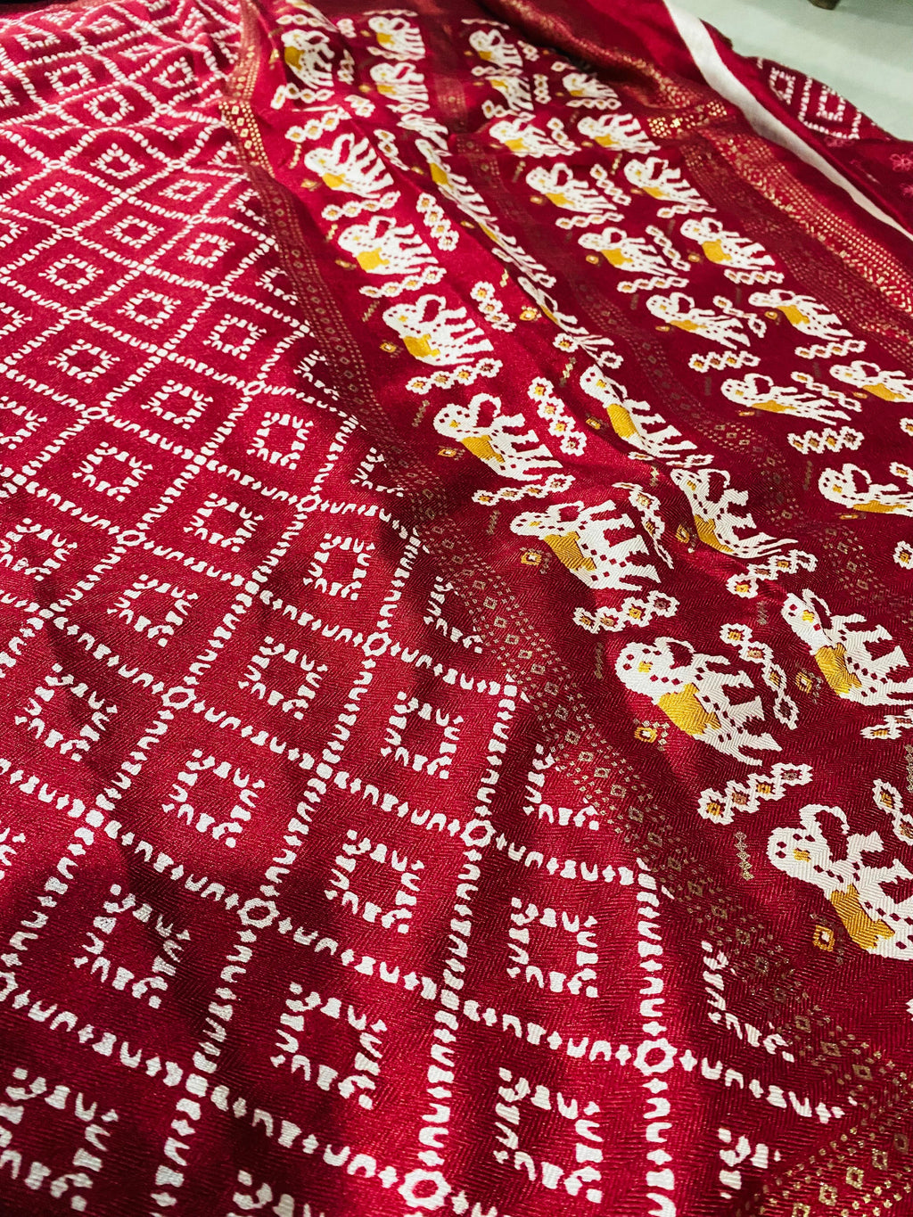 Deep Maroon Bandhani Elephant Border Saree