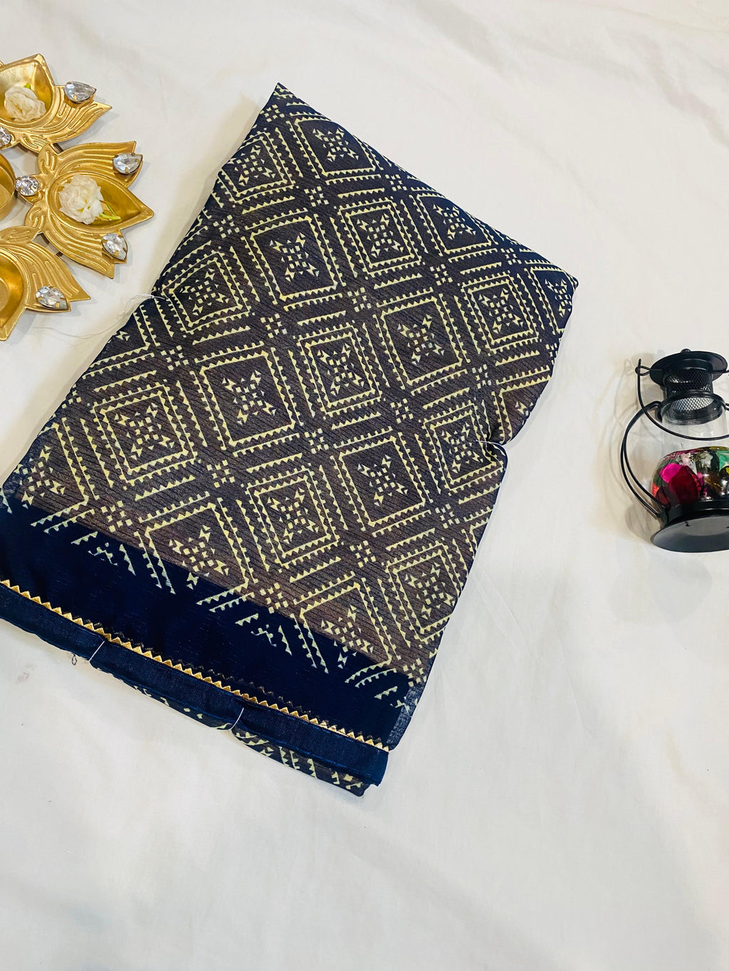 Navy Blue Patola Saree with Traditional Diamond Weave Design