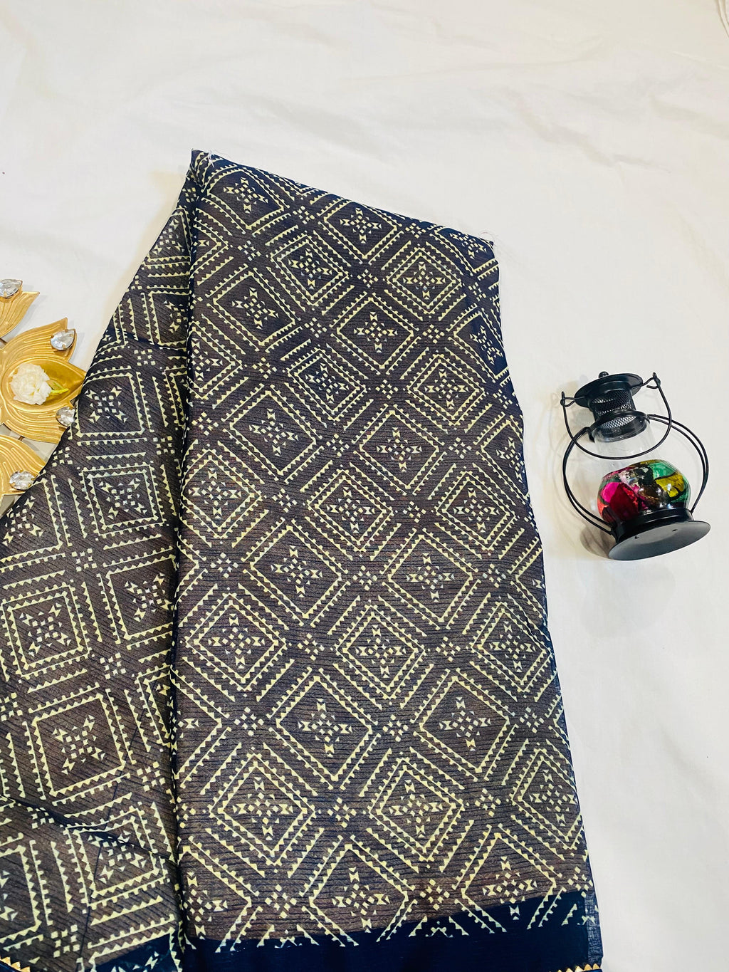 Navy Blue Patola Saree with Traditional Diamond Weave Design