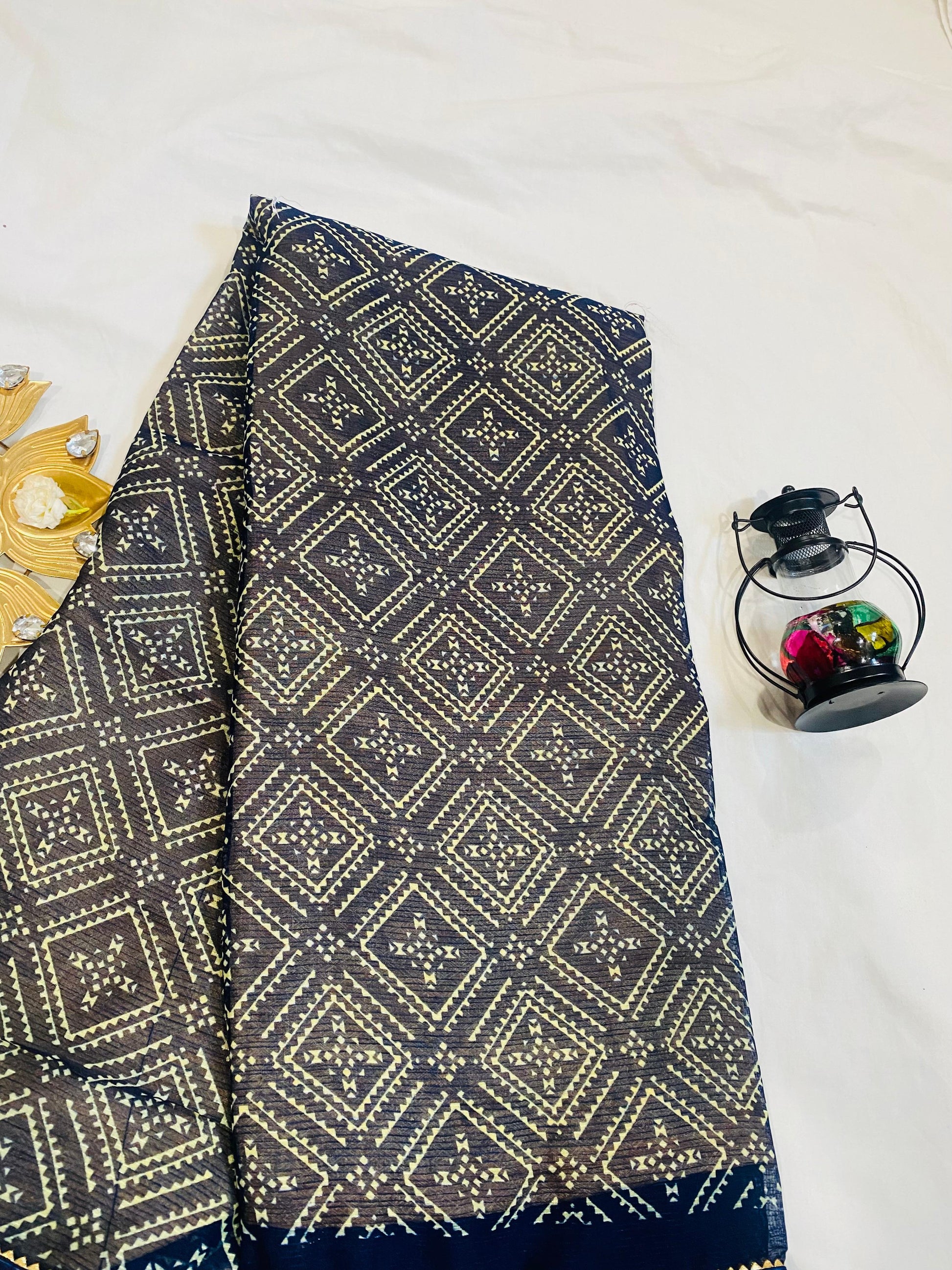 Navy Blue Patola Saree with Traditional Diamond Weave Design