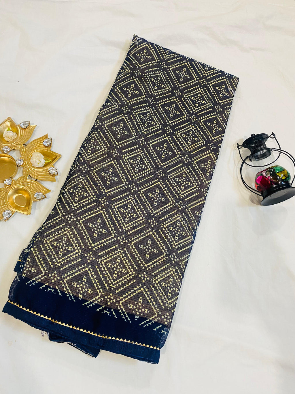 Navy Blue Patola Saree with Traditional Diamond Weave Design