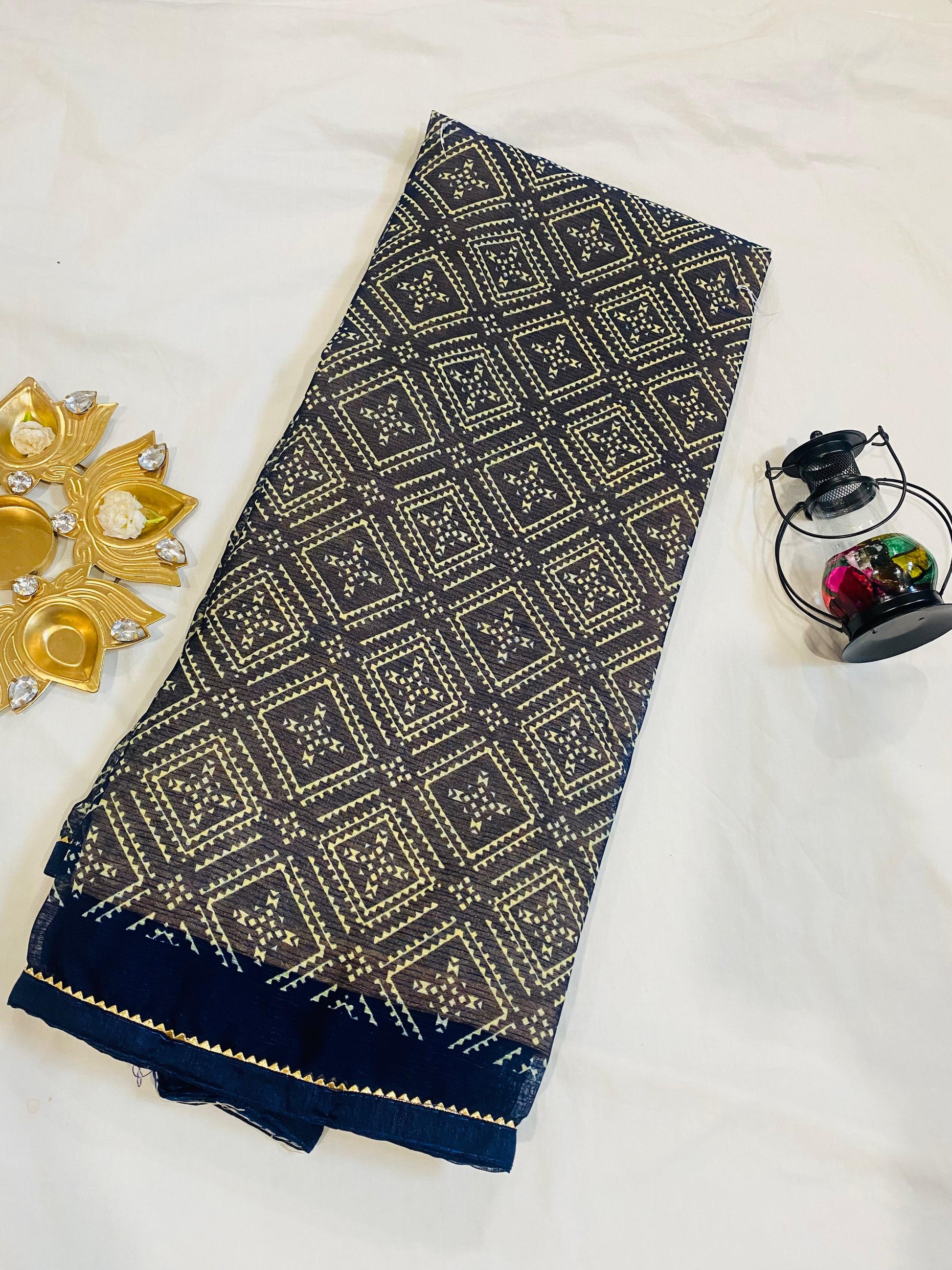 Navy Blue Patola Saree with Traditional Diamond Weave Design