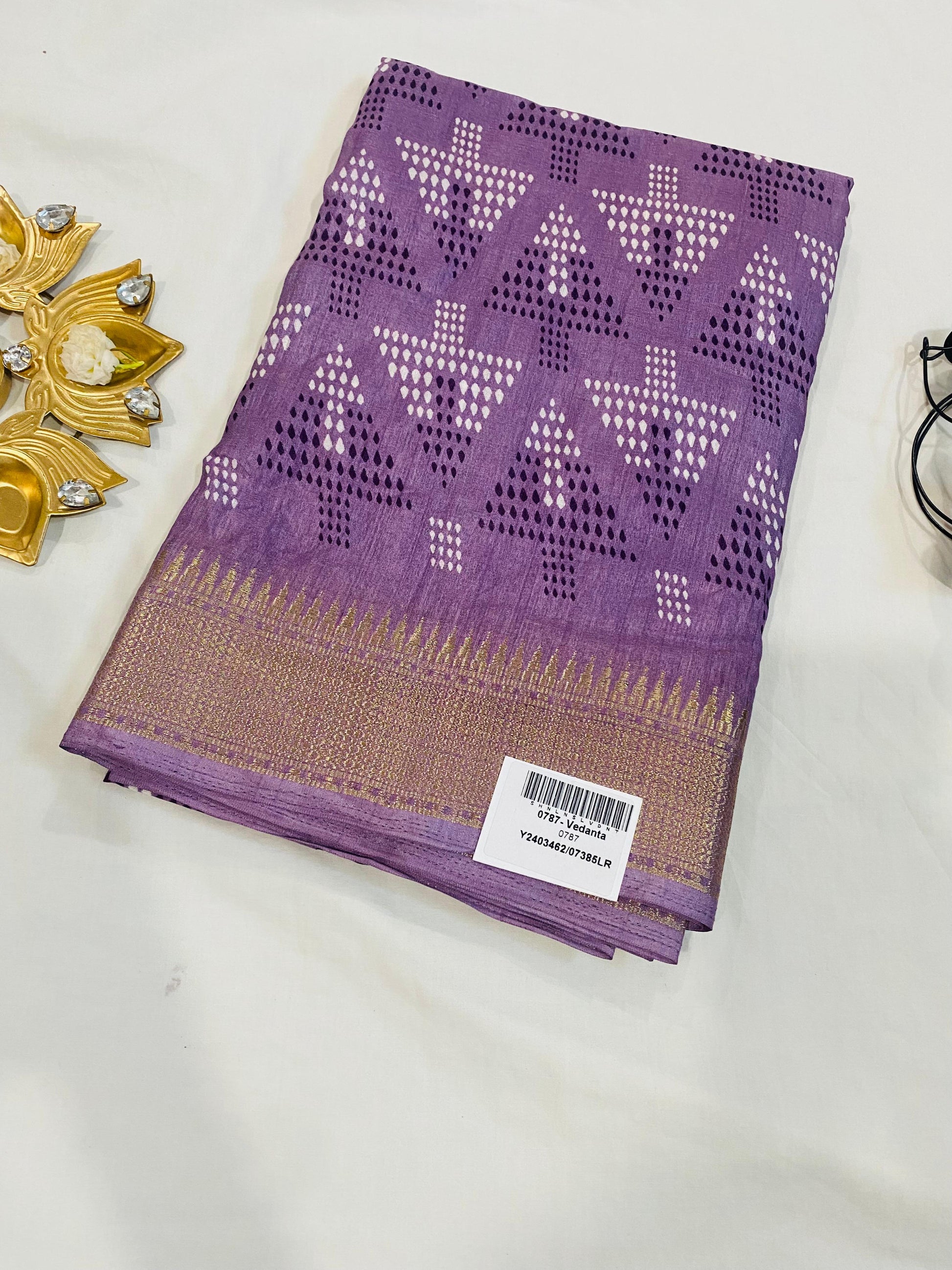Royal Violet Patola Saree with Golden Zari Border