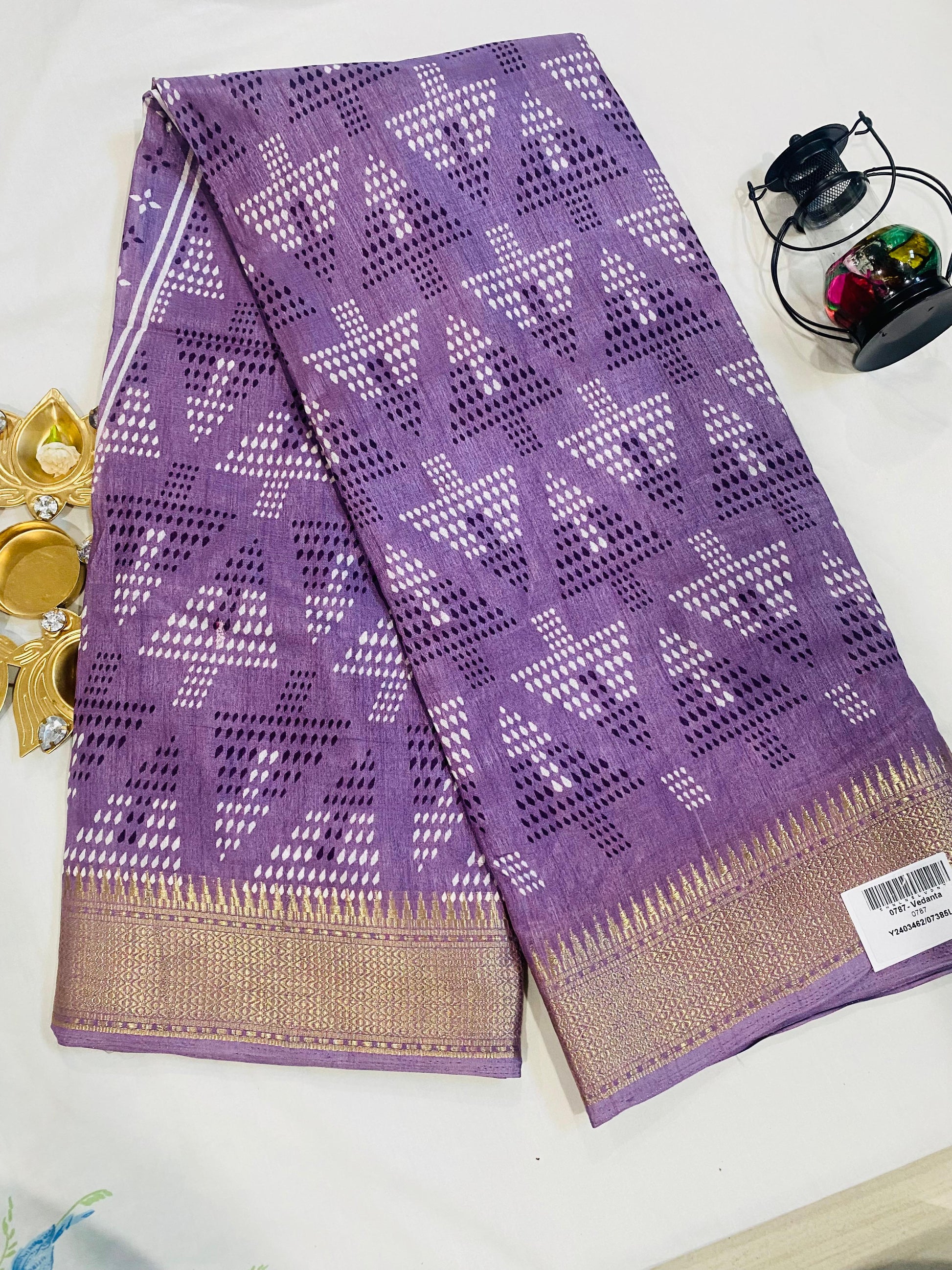Royal Violet Patola Saree with Golden Zari Border