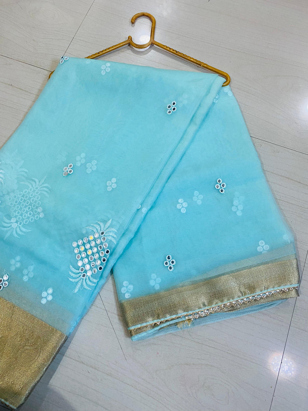 Aqua Grace Mirrorwork Saree
