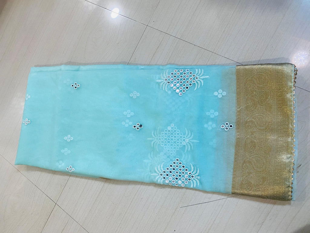 Aqua Grace Mirrorwork Saree